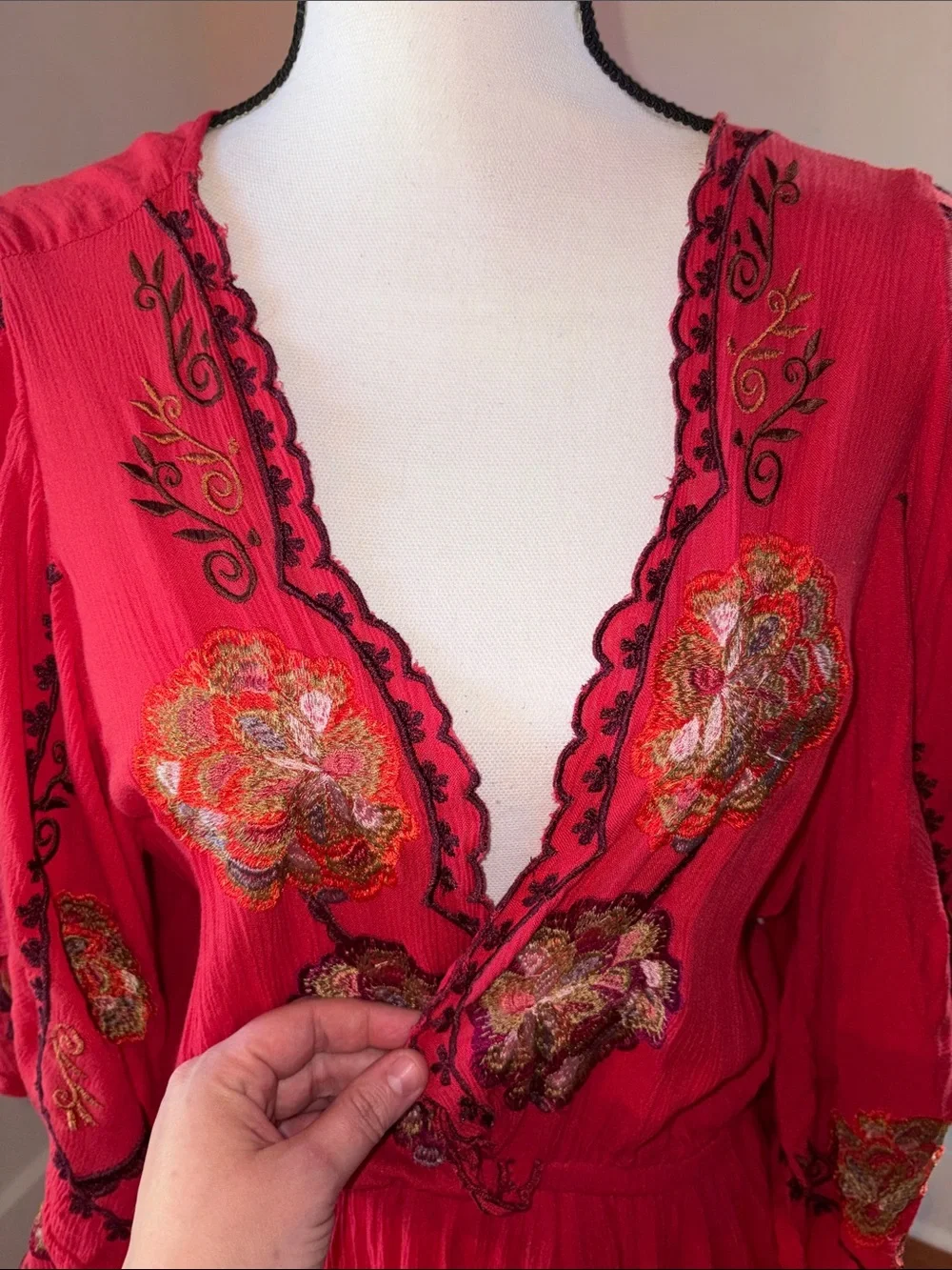 Free People Cora Embroidered Mini Dress Red Size Large